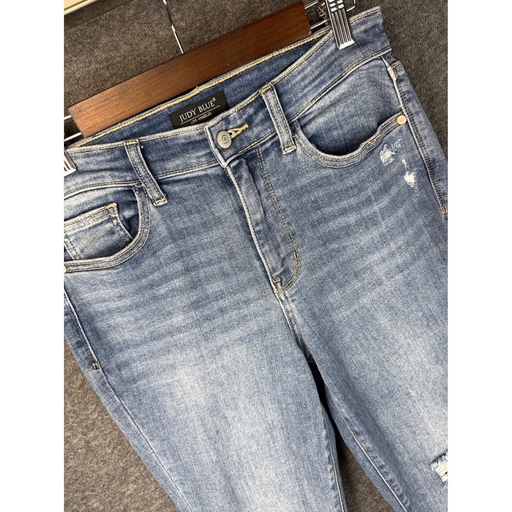 Judy Blue Mid Rise‎ Destroy & Cuff Skinny Fit Denim 82528 Jeans Size 7/28 Preppy